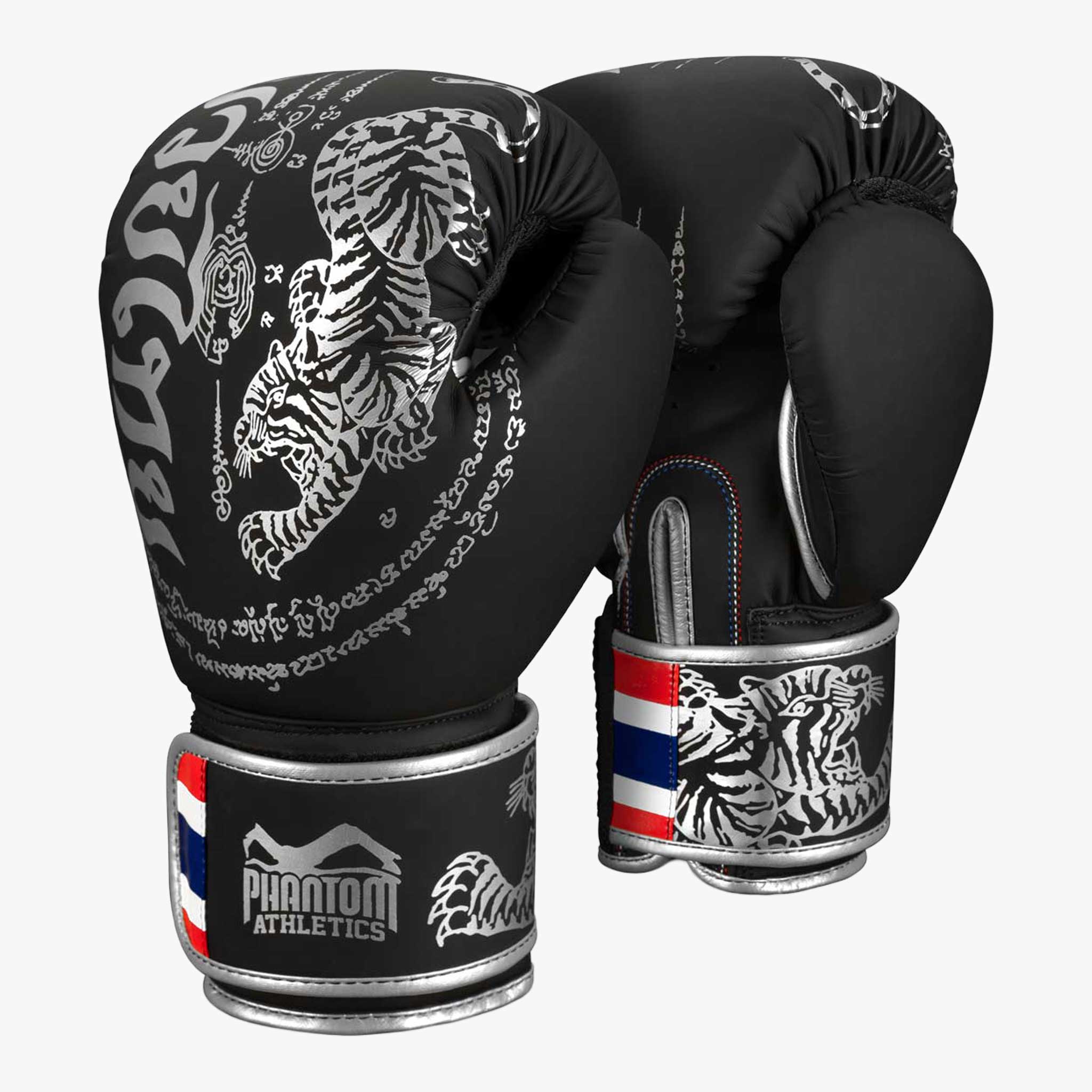 PHANTOM ATHLETICS Boxhandschuhe, Muay Thai Schwarz / Silber / 16 oz